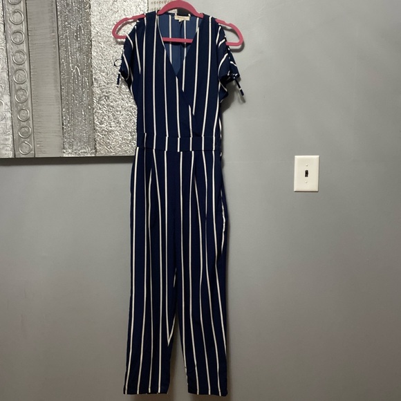 Rebellion Pants - Navy blue and white striped jumpsuit